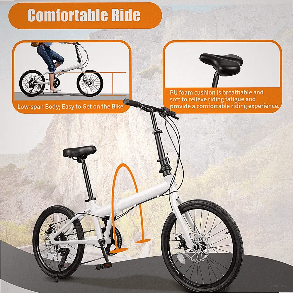 20" Folding Mountain Bike 7 Speed Bicycle Full Suspension MTB Bike Steel White