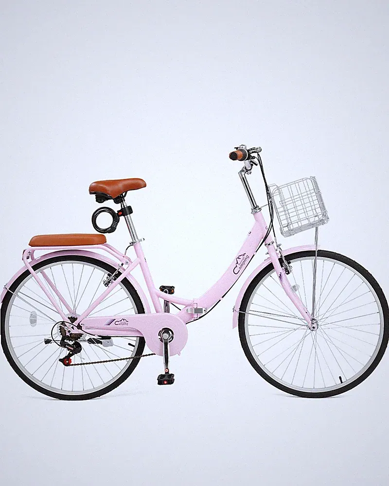 26 Inch Foldable Bike Folding Bicycle,7 Speed Foldable Cruiser Bicycle Pink